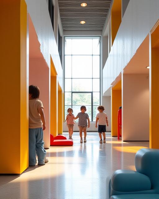 Kinderen die veilig spelen in een verfijnde, moderne indoor faciliteit